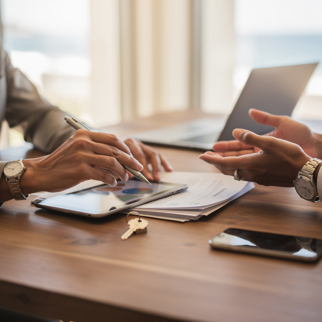 Michael Goris - REAL Brokerage bilingual realtor discussing San Diego real estate with clients